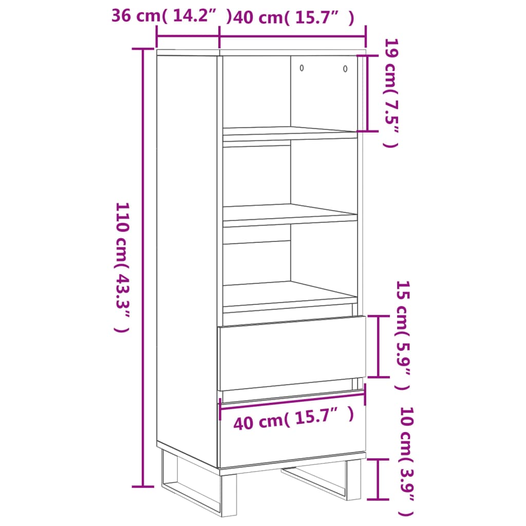 Buffet haut Sonoma gris 40x36x110 cm Bois d'ingénierie Buffets & bahuts vidaXL