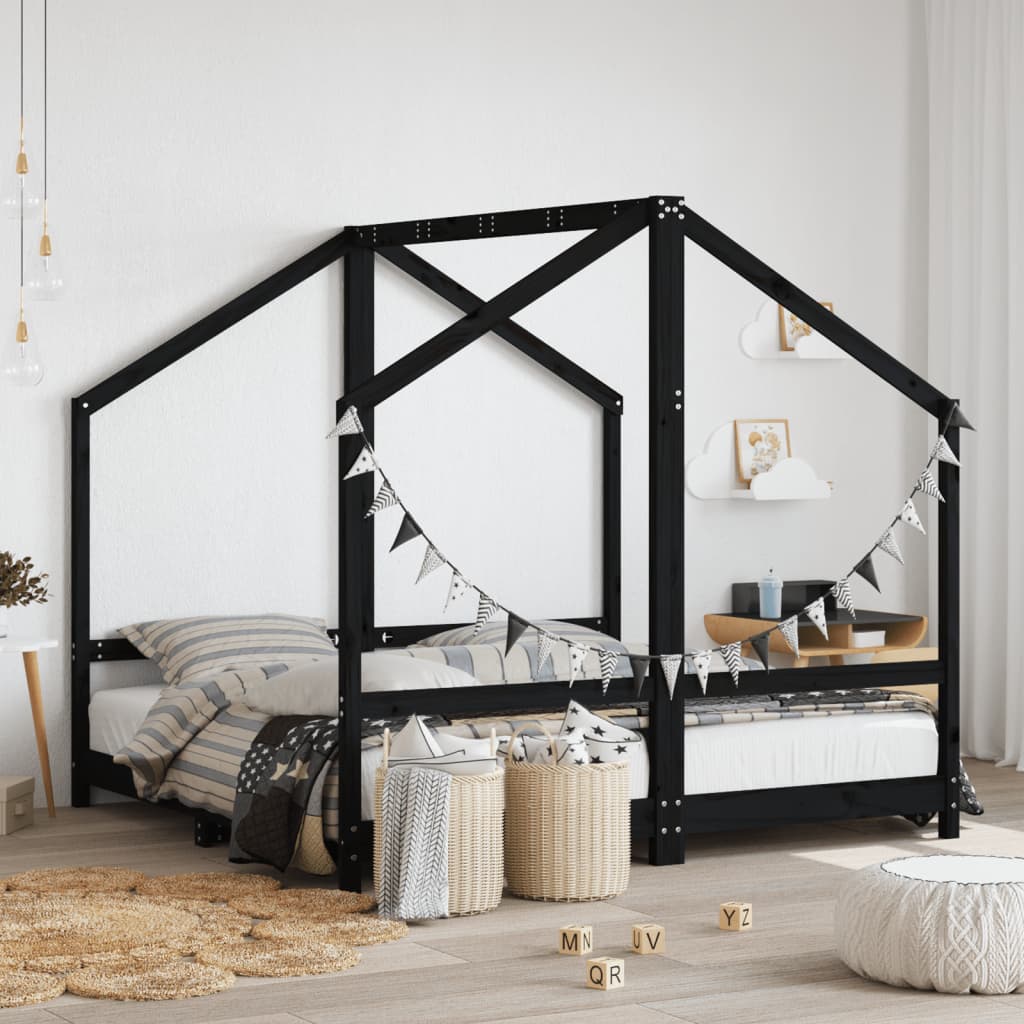 Cadre de lit pour enfant noir 2x(80x160) cm bois de pin massif Lits bébés et enfants vidaXL   