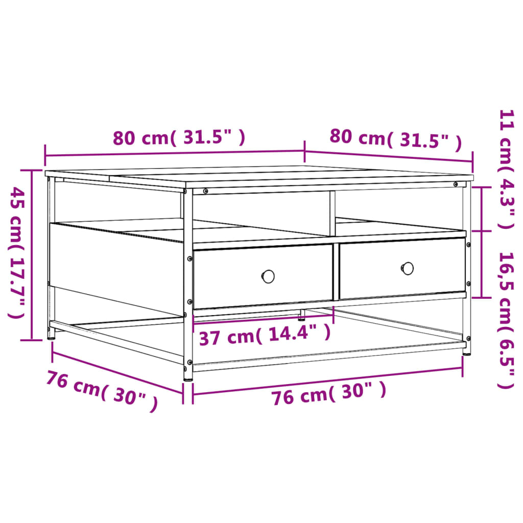 Table basse chêne sonoma 80x80x45 cm bois d'ingénierie Tables basses vidaXL   