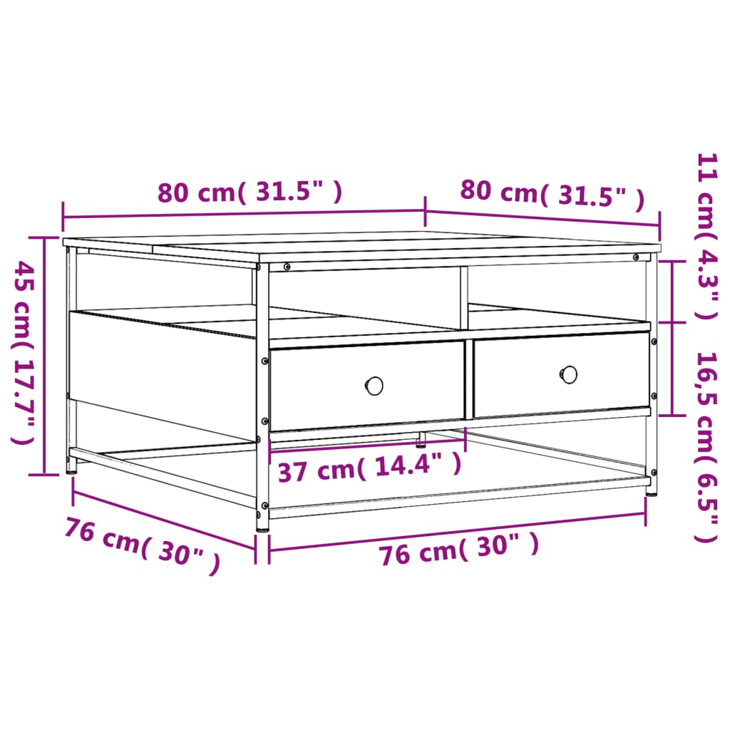 Table basse sonoma gris 80x80x45 cm bois d'ingénierie Tables basses vidaXL   