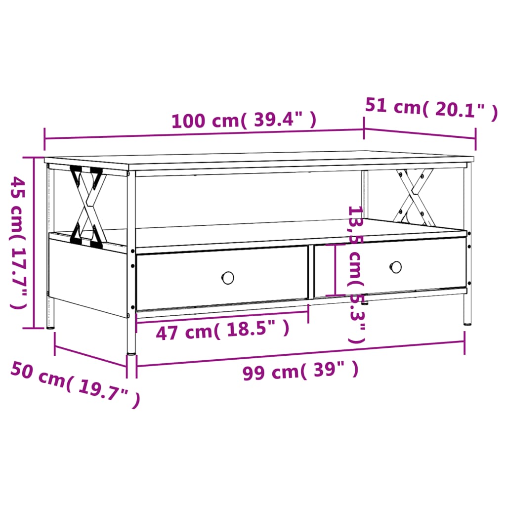 Table basse noir 100x51x45 cm bois d'ingénierie Tables basses vidaXL   