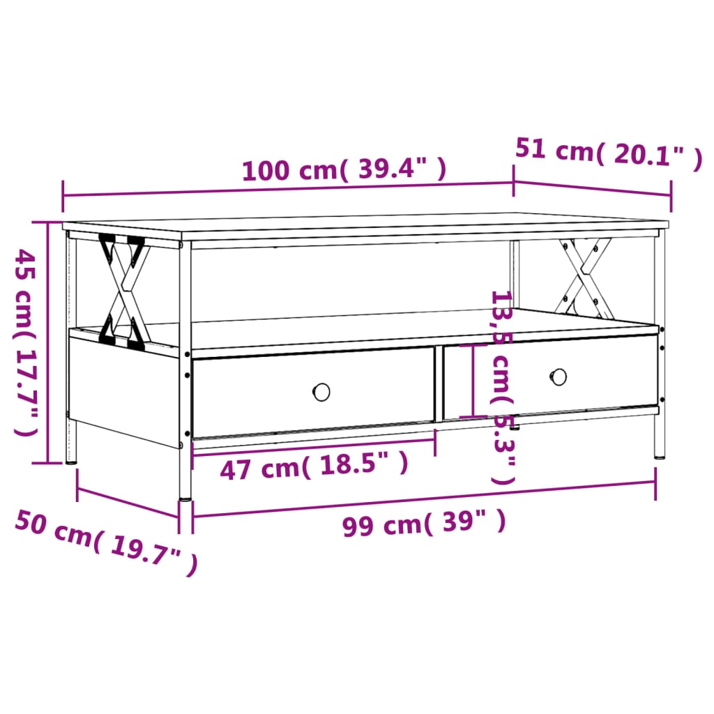 Table basse chêne sonoma 100x51x45 cm bois d'ingénierie Tables basses vidaXL   