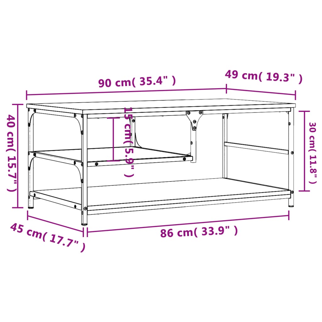 Table basse chêne fumé 90x49x40 cm bois d'ingénierie Tables basses vidaXL   