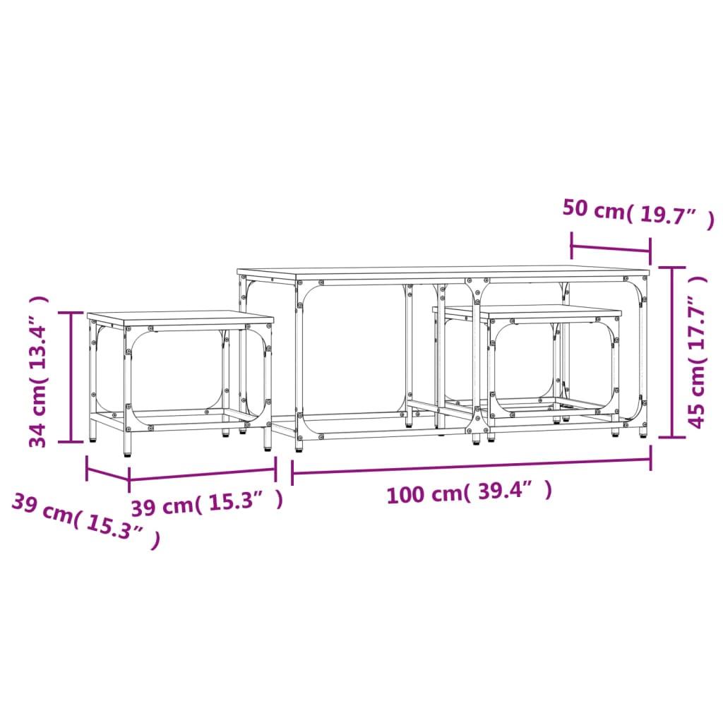 Tables basses gigognes 3 pcs chêne fumé bois d'ingénierie Tables basses vidaXL   