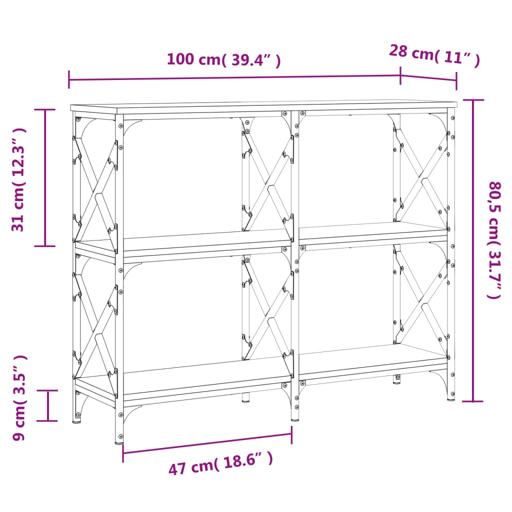 Table console noir 100x28x80,5 cm bois d'ingénierie Tables d'appoint vidaXL