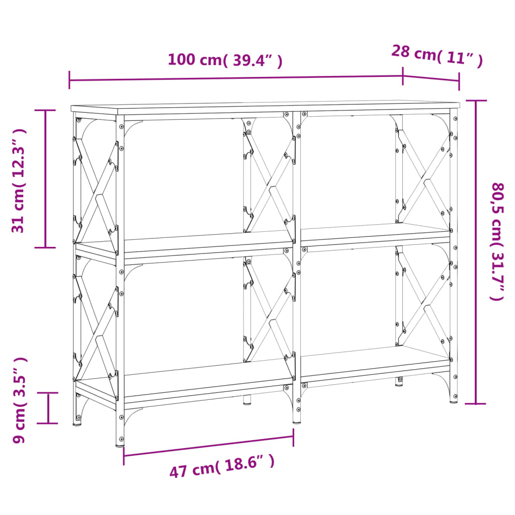 Table console sonoma gris 100x28x80,5 cm bois d'ingénierie Tables d'appoint vidaXL