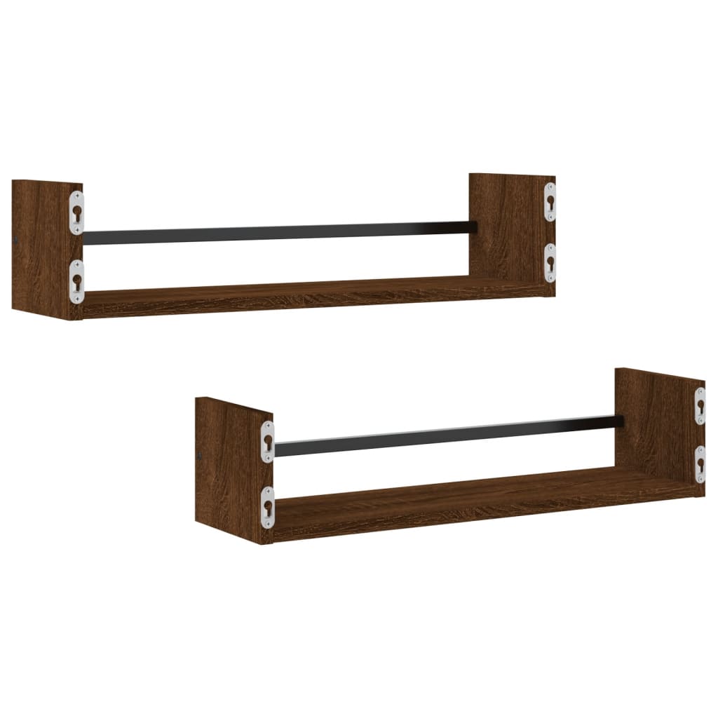 Étagères murales avec barres 2 pcs chêne marron 60x16x14 cm Étagères murales & corniches vidaXL   