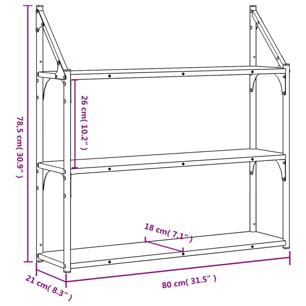 Étagère murale 3 niveaux noir 80x21x78,5 cm bois d'ingénierie - Xios Store SNC