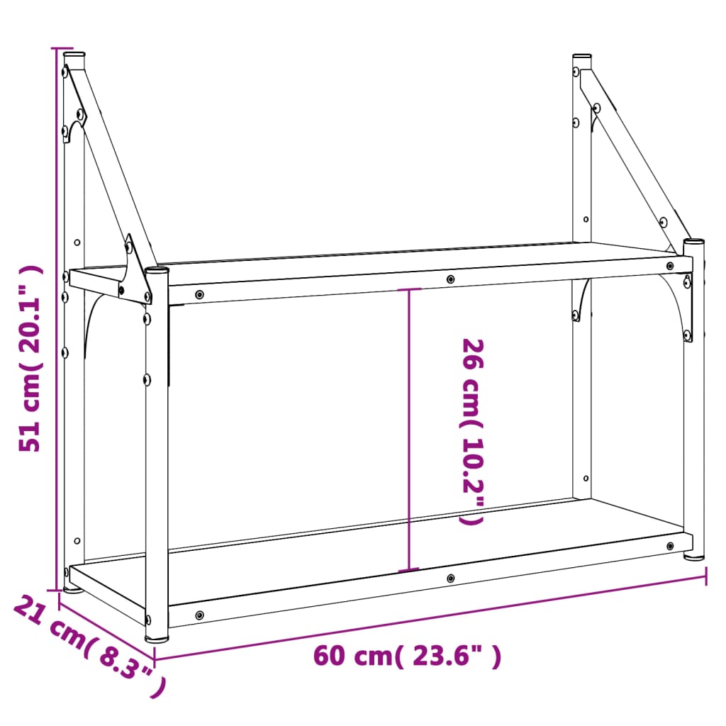 Étagère murale 2 niveaux noir 60x21x51 cm bois d'ingénierie - Xios Store SNC