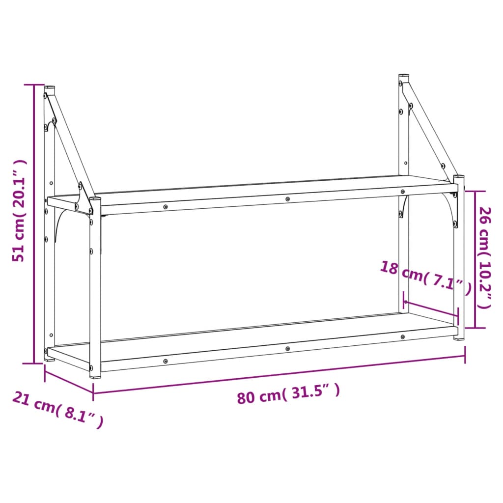 Étagère murale 2 niveaux chêne sonoma 80x21x51 cm Étagères murales & corniches vidaXL   