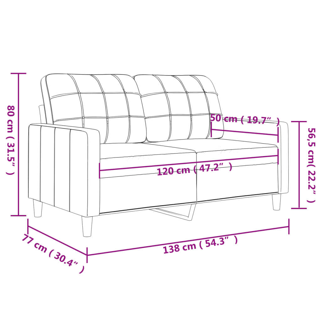 Canapé à 2 places Crème 120 cm Tissu Canapés vidaXL   