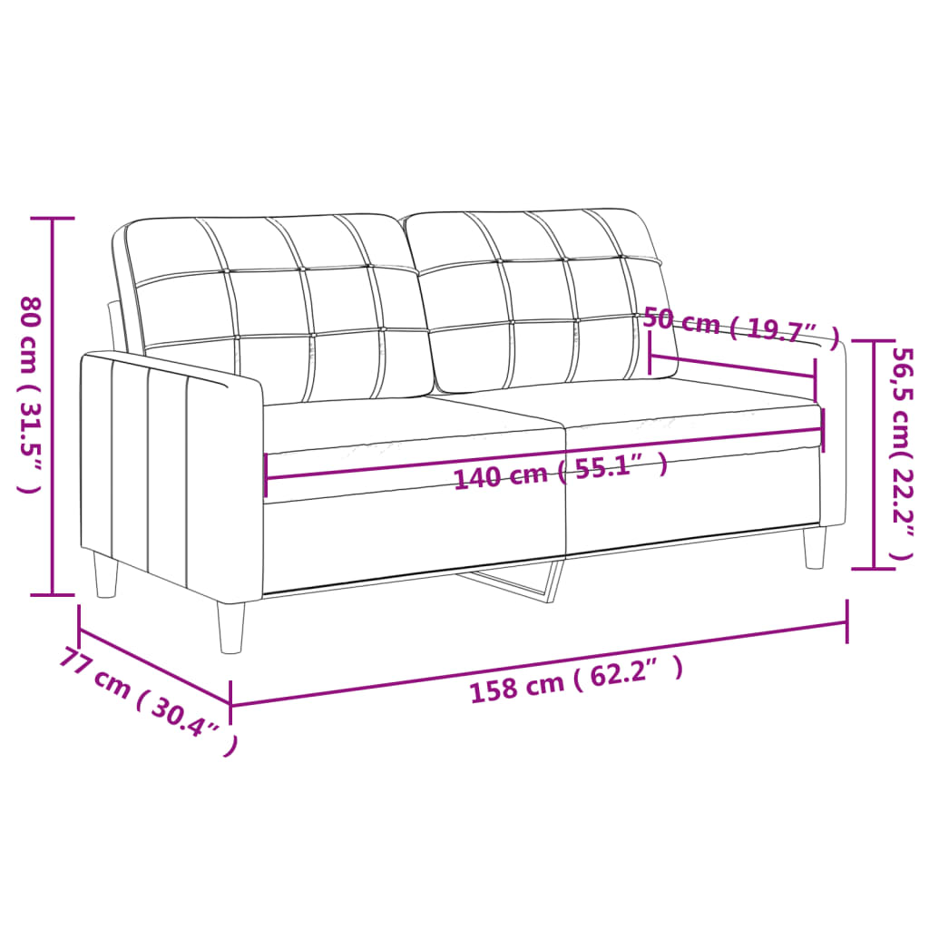 Canapé à 2 places Noir 140 cm Tissu Canapés vidaXL   