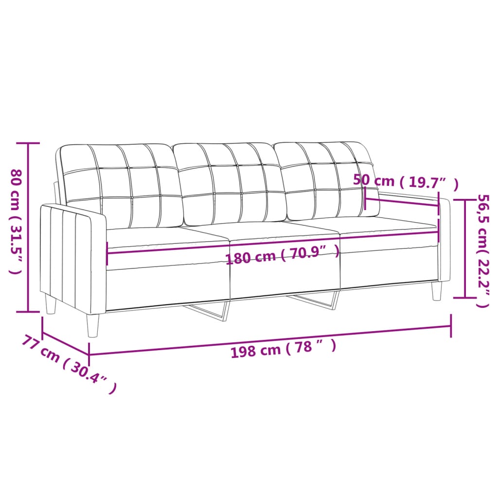 Canapé à 3 places Crème 180 cm Tissu Canapés vidaXL   