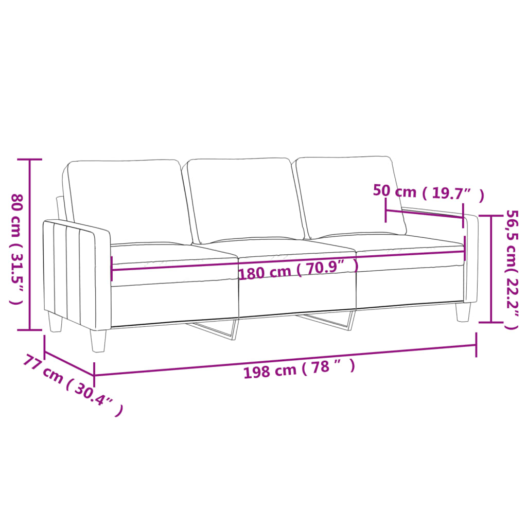 Canapé à 3 places Noir 180 cm Similicuir Canapés vidaXL   