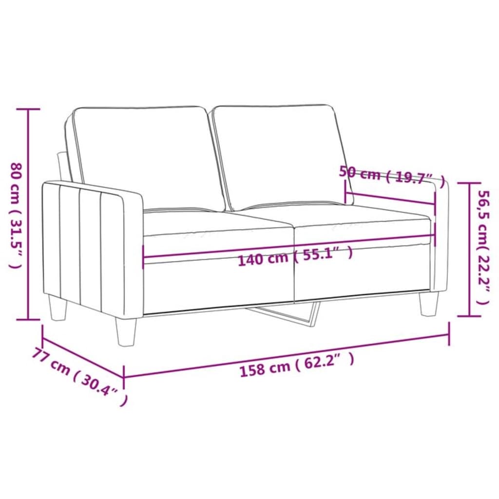 Canapé à 2 places Gris clair 140 cm Tissu Canapés vidaXL   