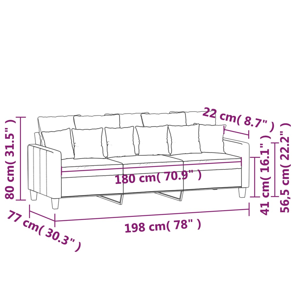 Canapé à 3 places Gris clair 180 cm Tissu Canapés vidaXL   