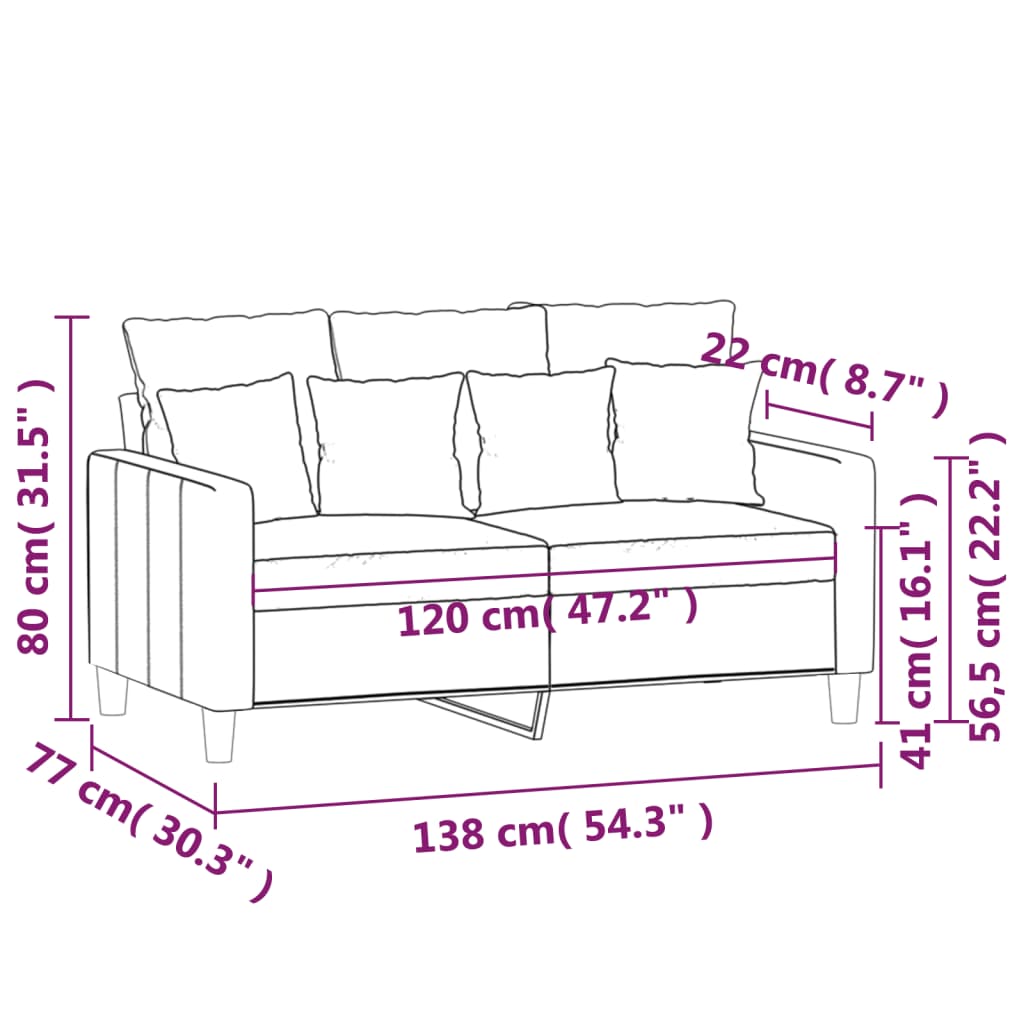 Canapé à 2 places Gris clair 120 cm Velours Canapés vidaXL   