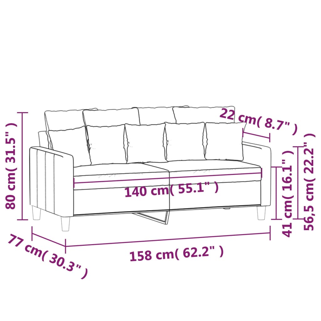 Canapé à 2 places Gris foncé 140 cm Velours Canapés vidaXL   