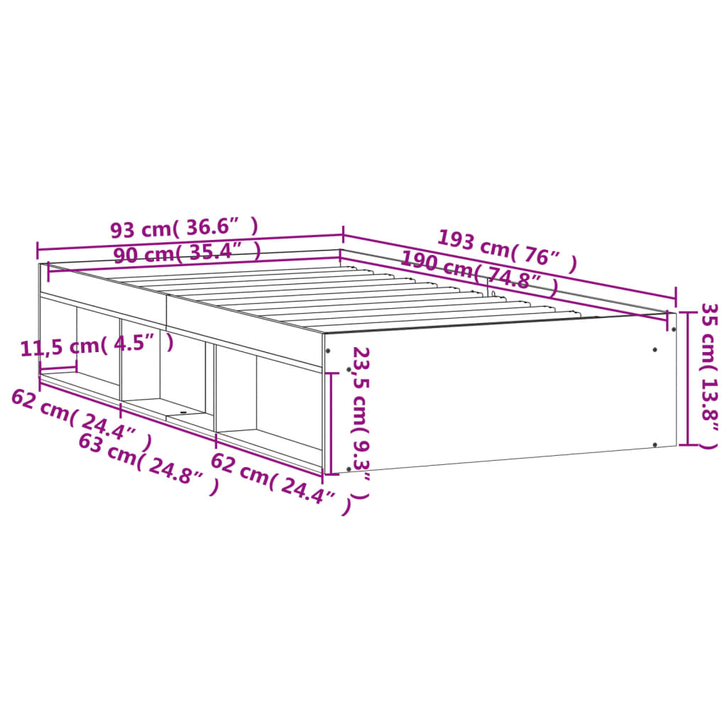 Cadre de lit blanc 90x190 cm Lits & cadres de lit vidaXL   