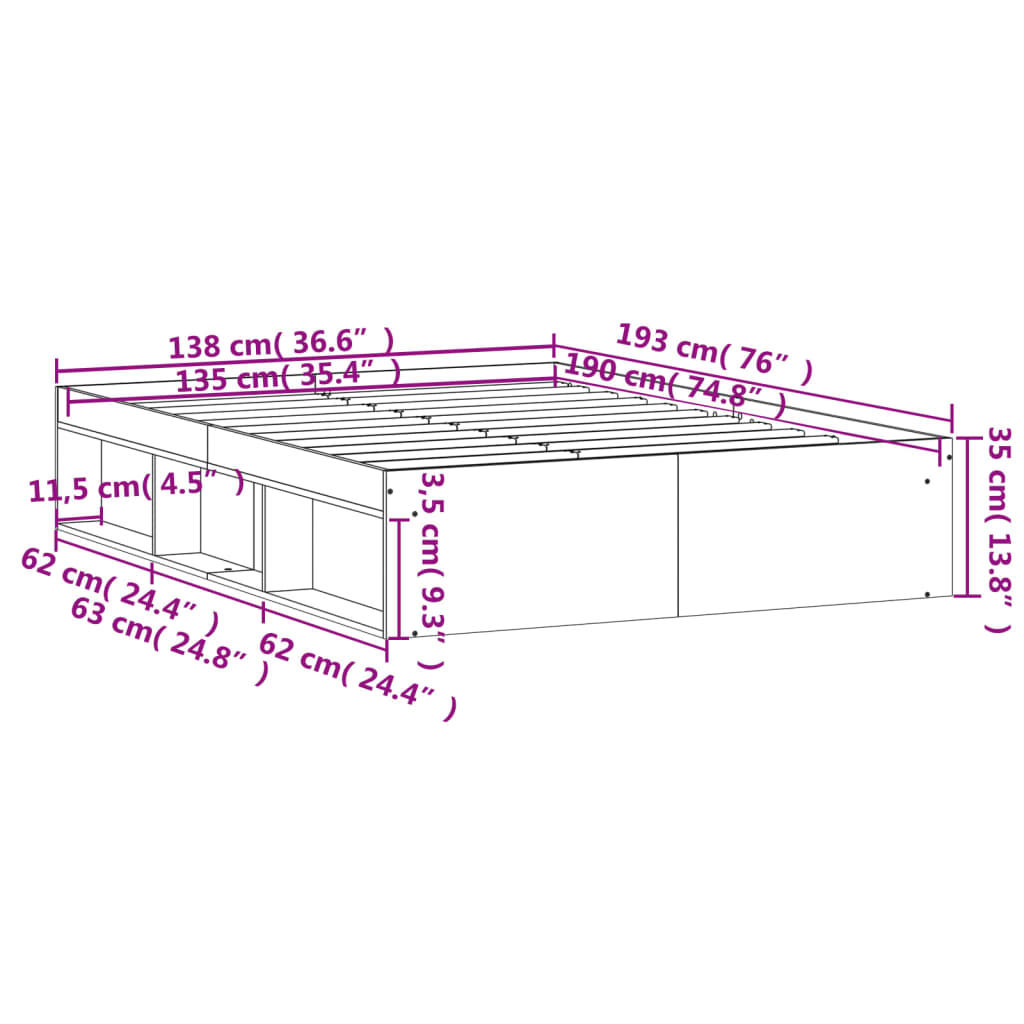 Cadre de lit blanc 135x190 cm double Lits & cadres de lit vidaXL   