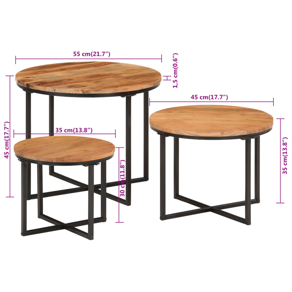 Tables basses gigognes 3 pcs bois massif d'acacia et fer Tables basses vidaXL   