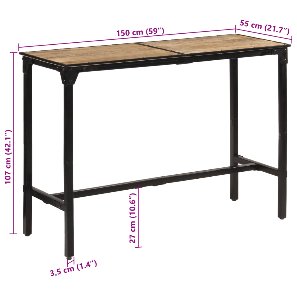 Table de bar 150x55x107 cm bois de manguier massif brut Tabourets de bar vidaXL   