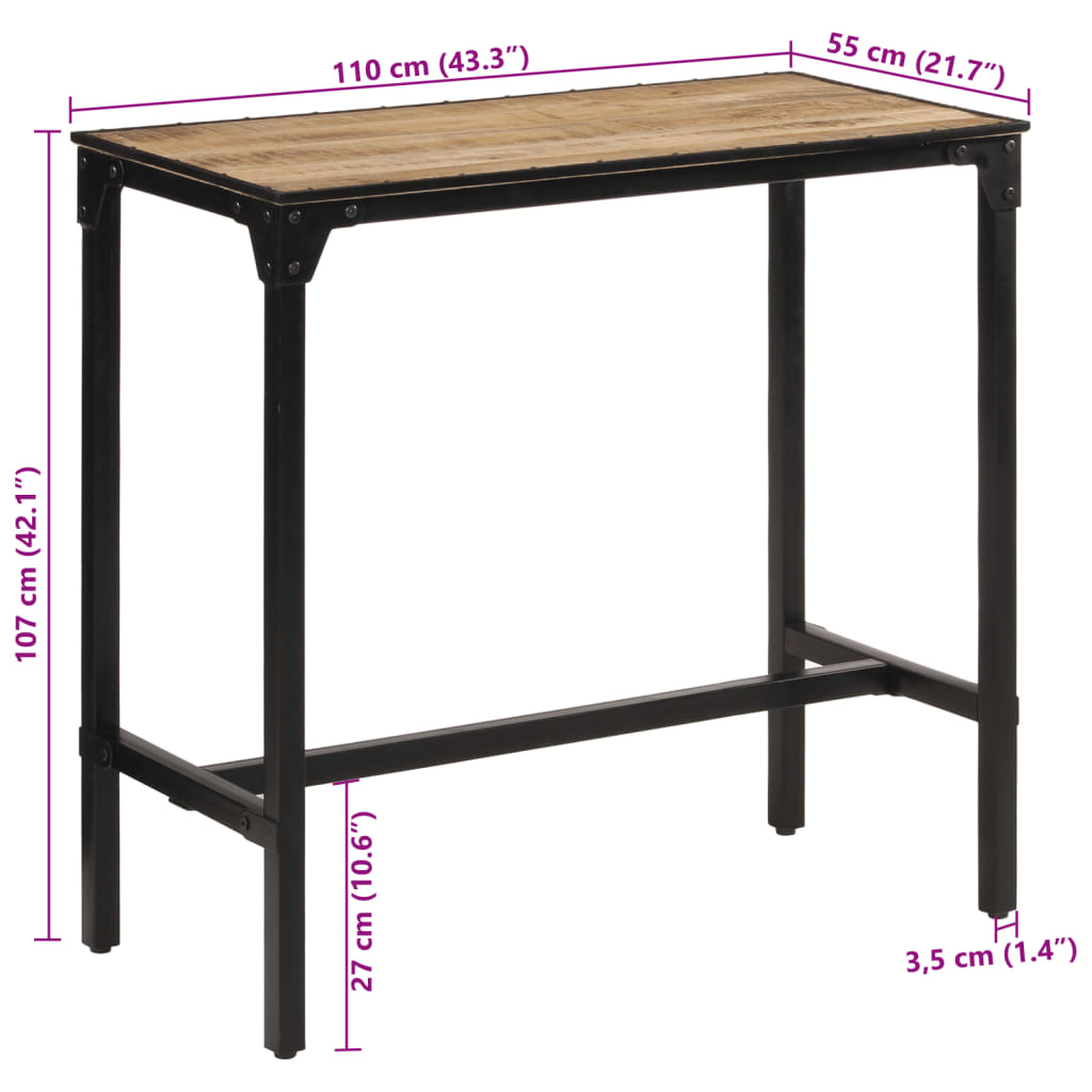 Table de bar 110x55x107 cm bois de manguier massif brut Tabourets de bar vidaXL   