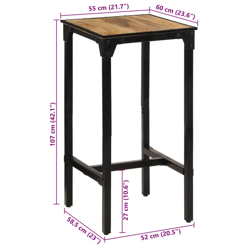 Table de bar 60x55x107 cm bois de manguier massif brut Tabourets de bar vidaXL   