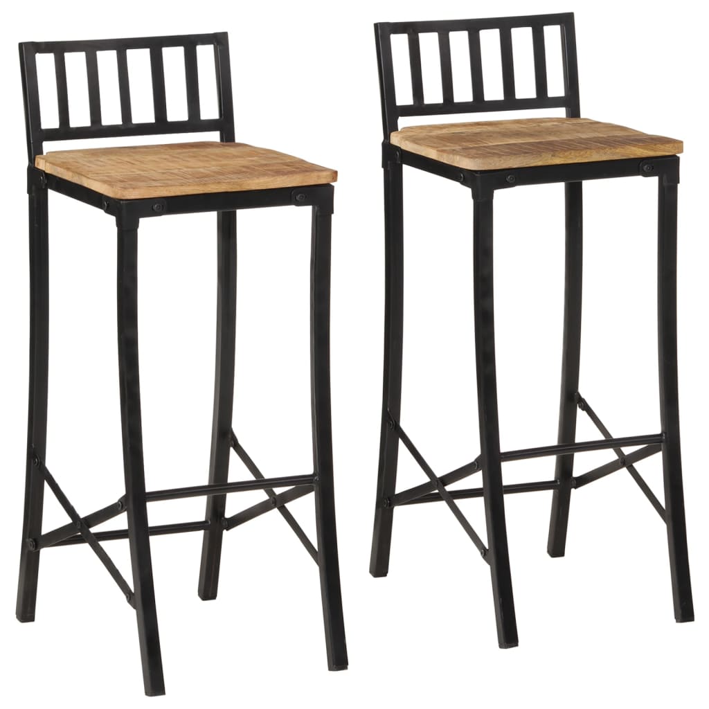 Chaises de bar lot de 2 bois de manguier massif brut Tabourets de bar vidaXL   