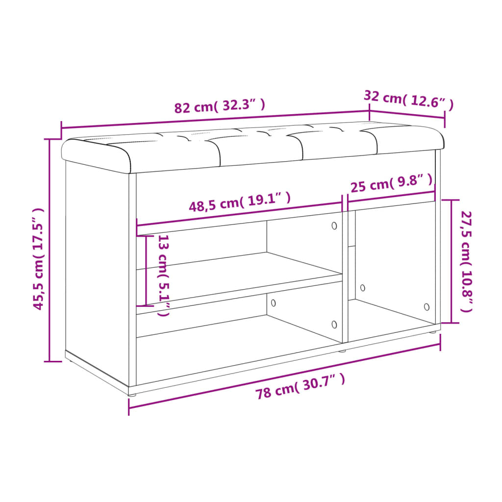 Banc à chaussures noir 82x32x45,5 cm bois d'ingénierie Bancs coffres vidaXL   