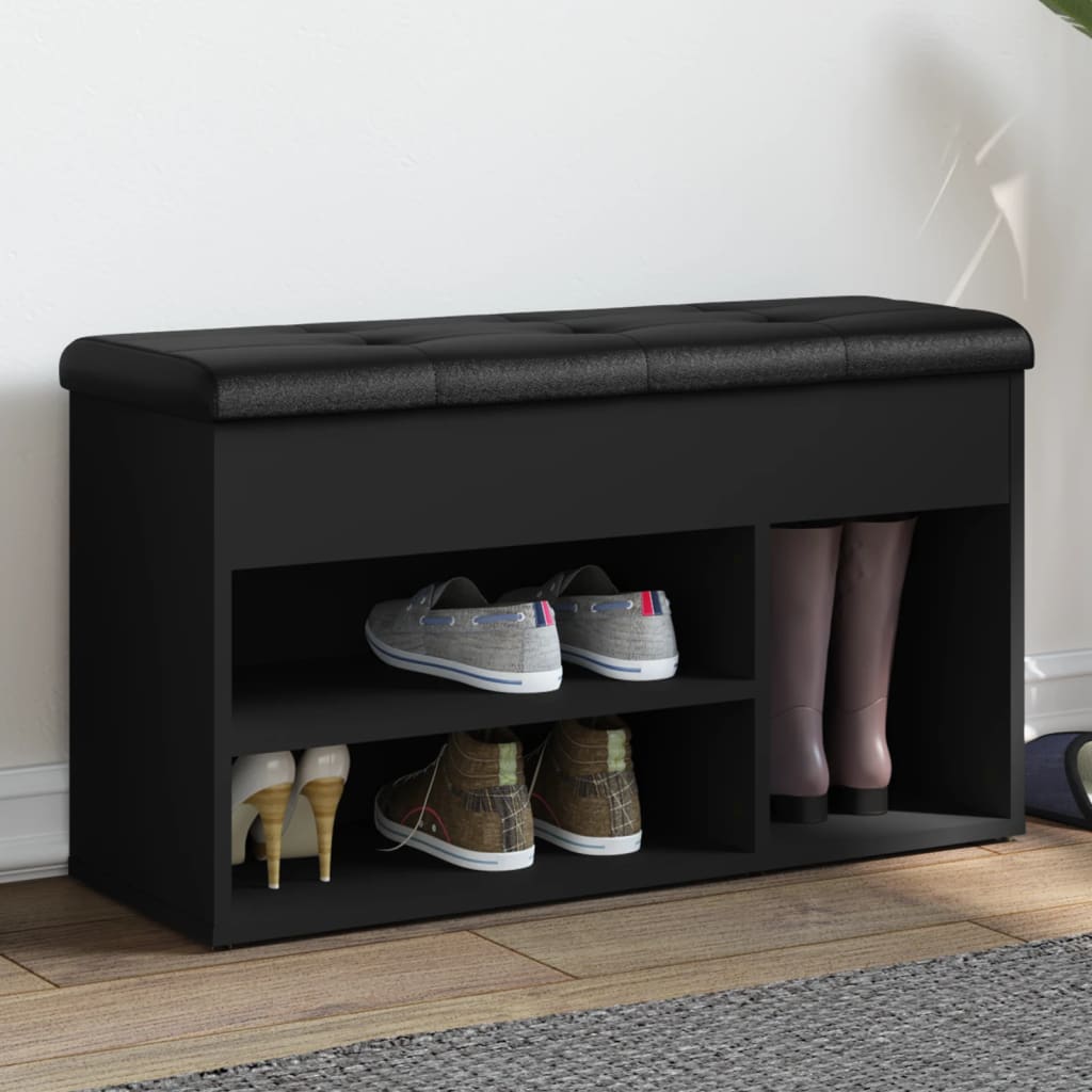 Banc à chaussures noir 82x32x45,5 cm bois d'ingénierie Bancs coffres vidaXL   