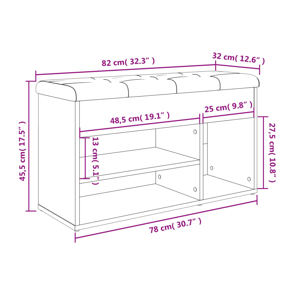 Banc à chaussures gris béton 82x32x45,5 cm bois d'ingénierie Bancs coffres vidaXL   