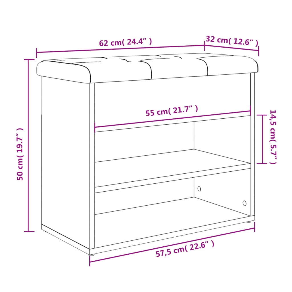 Banc à chaussures chêne sonoma 62x32x50 cm bois d'ingénierie Bancs coffres vidaXL   