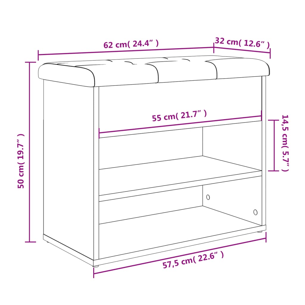 Banc à chaussures sonoma gris 62x32x50 cm bois d'ingénierie Bancs coffres vidaXL   