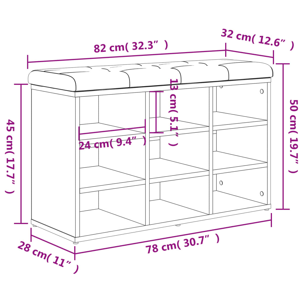 Banc à chaussures sonoma gris 82x32x50 cm bois d'ingénierie Bancs coffres vidaXL   