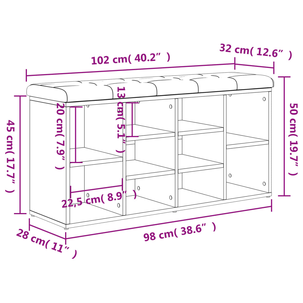 Banc à chaussures sonoma gris 102x32x50 cm bois d'ingénierie Bancs coffres vidaXL   