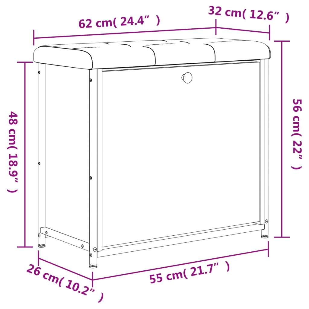 Banc à chaussures tiroir rabattable sonoma gris 62x32x56 cm Bancs coffres vidaXL   