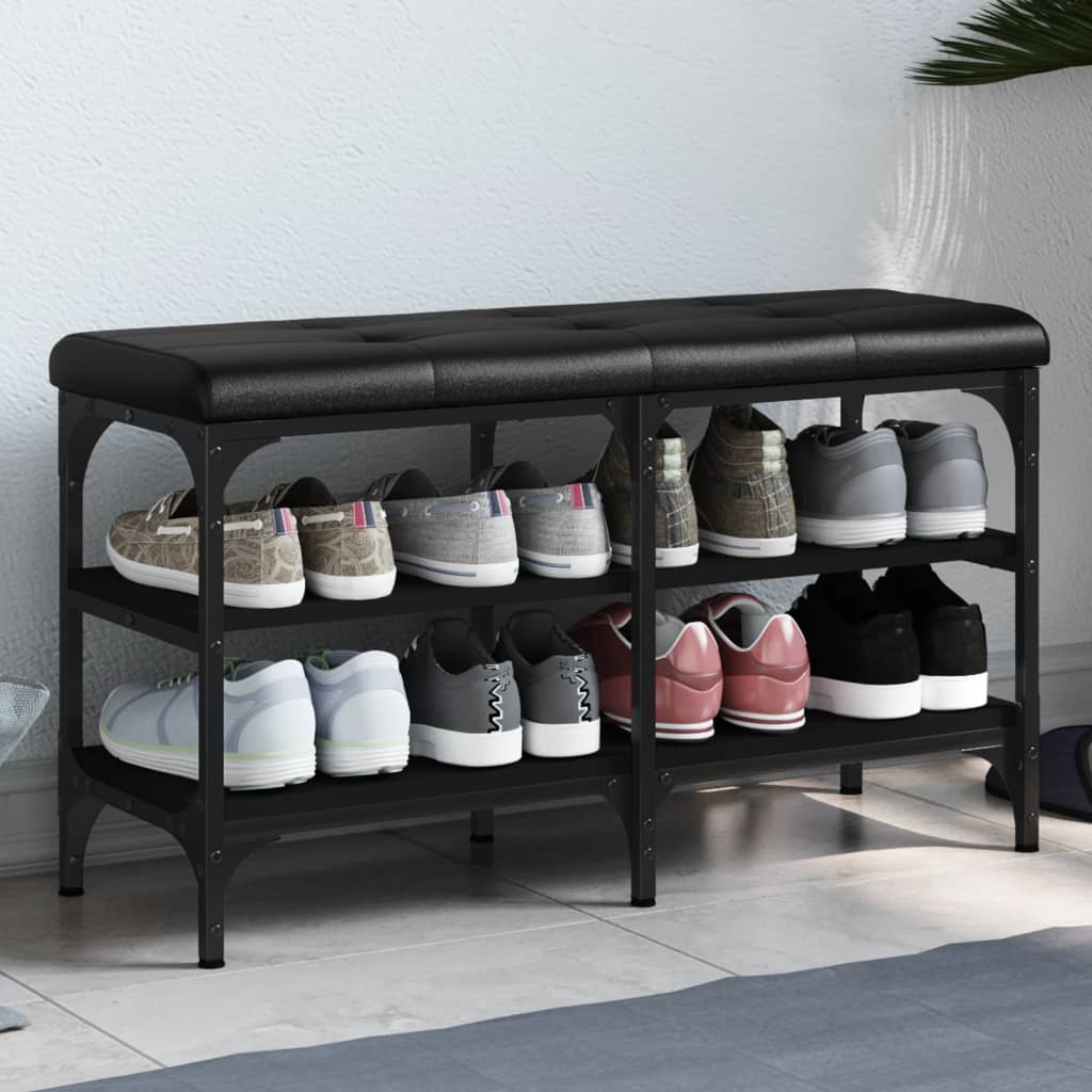 Banc à chaussures noir 82x32x47 cm Bois d'ingénierie Bancs coffres vidaXL   