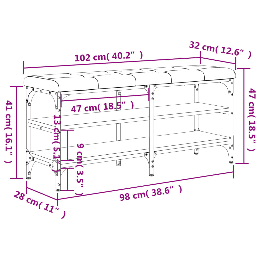 Banc à chaussures sonoma gris 102x32x47 cm bois d'ingénierie Bancs coffres vidaXL   