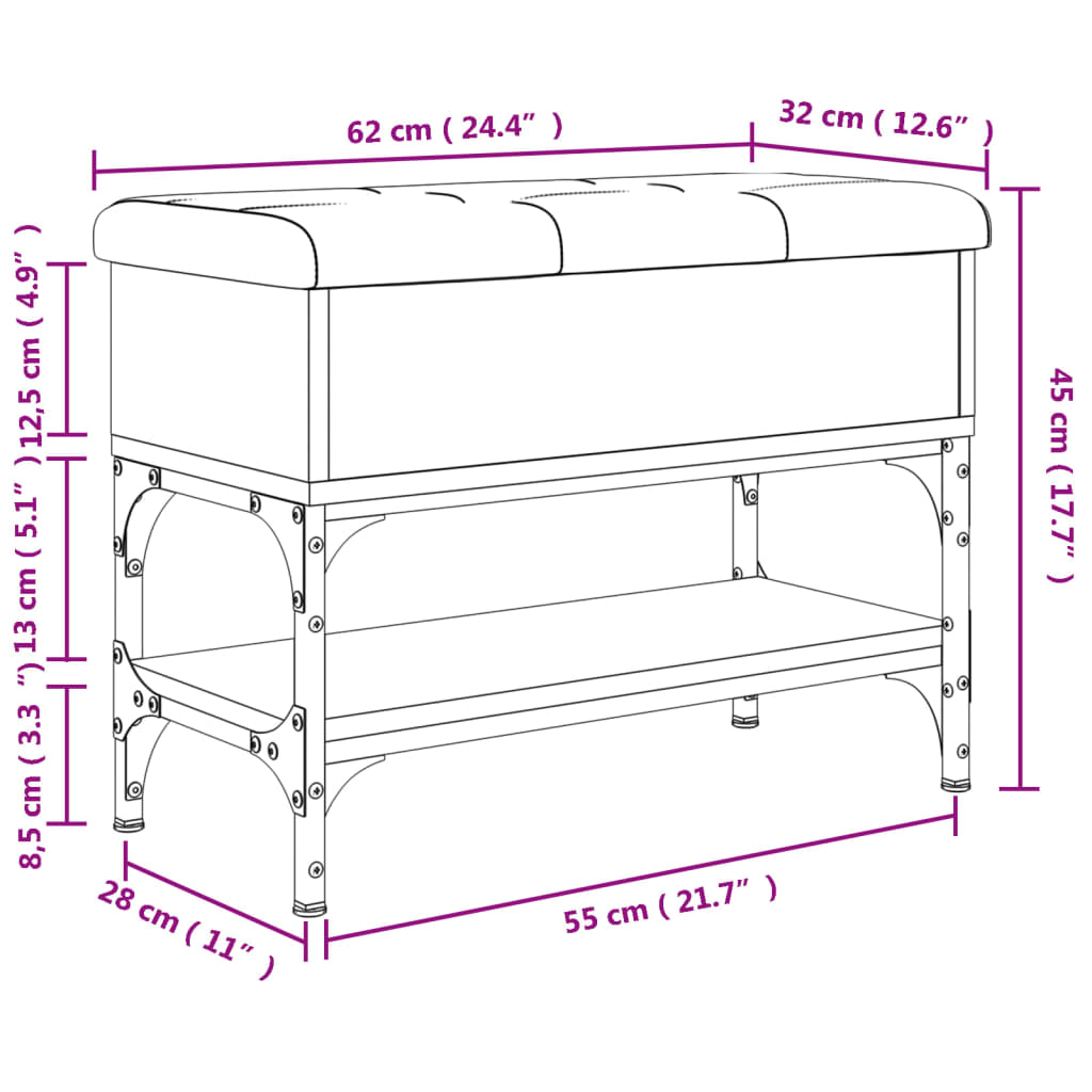 Banc à chaussures noir 62x32x45 cm bois d'ingénierie Bancs coffres vidaXL   