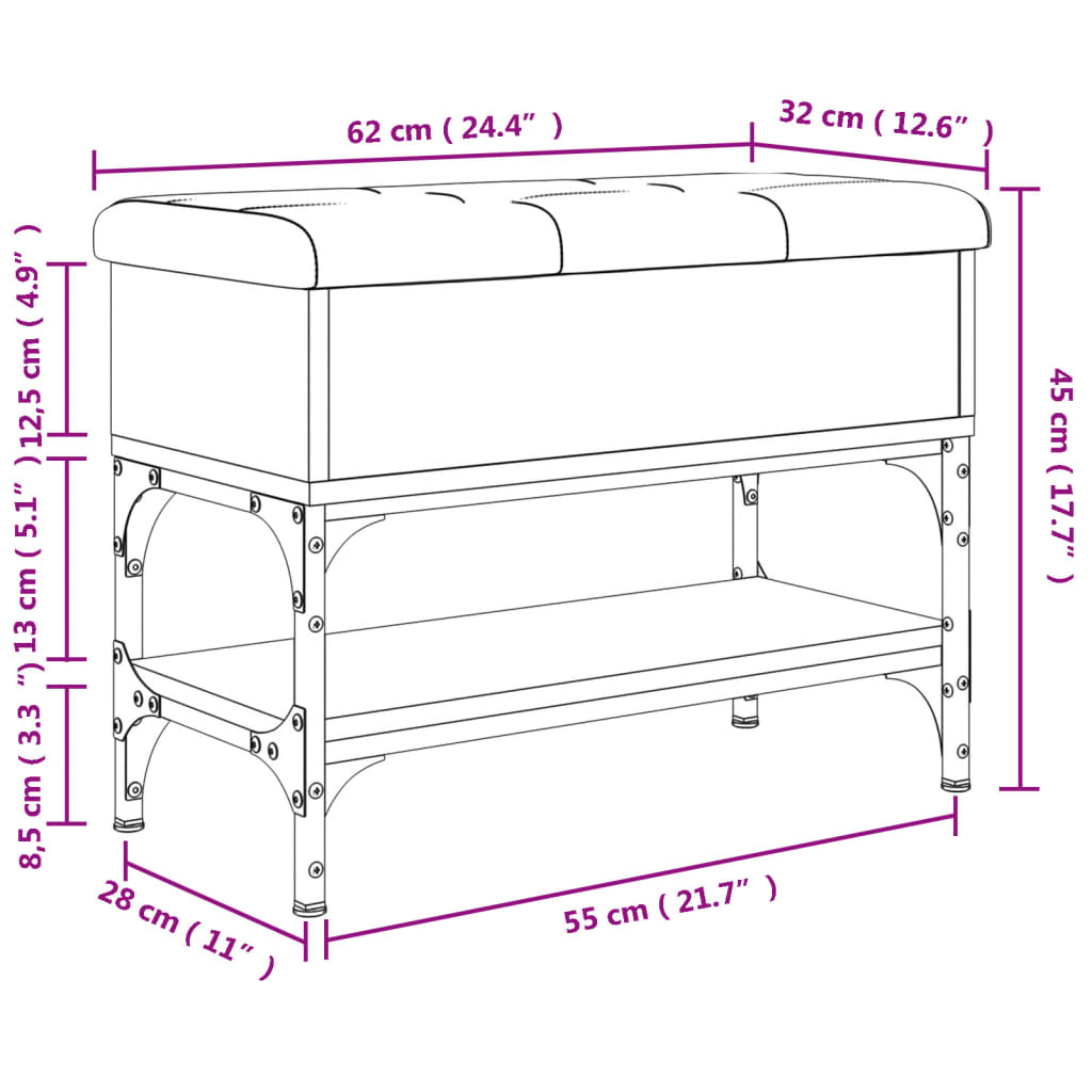 Banc à chaussures sonoma gris 62x32x45 cm bois d'ingénierie Bancs coffres vidaXL   