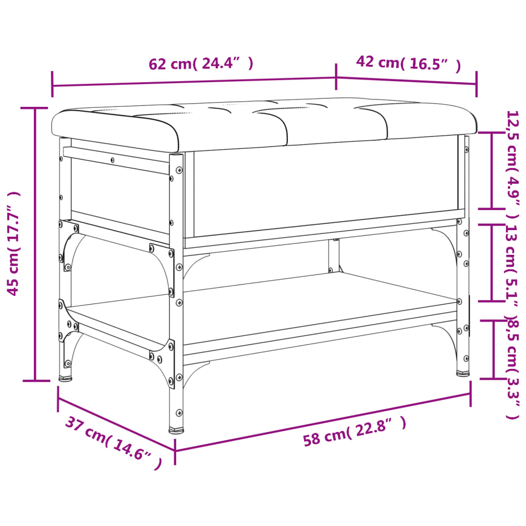 Banc à chaussures chêne sonoma 62x42x45 cm bois d'ingénierie Bancs coffres vidaXL   