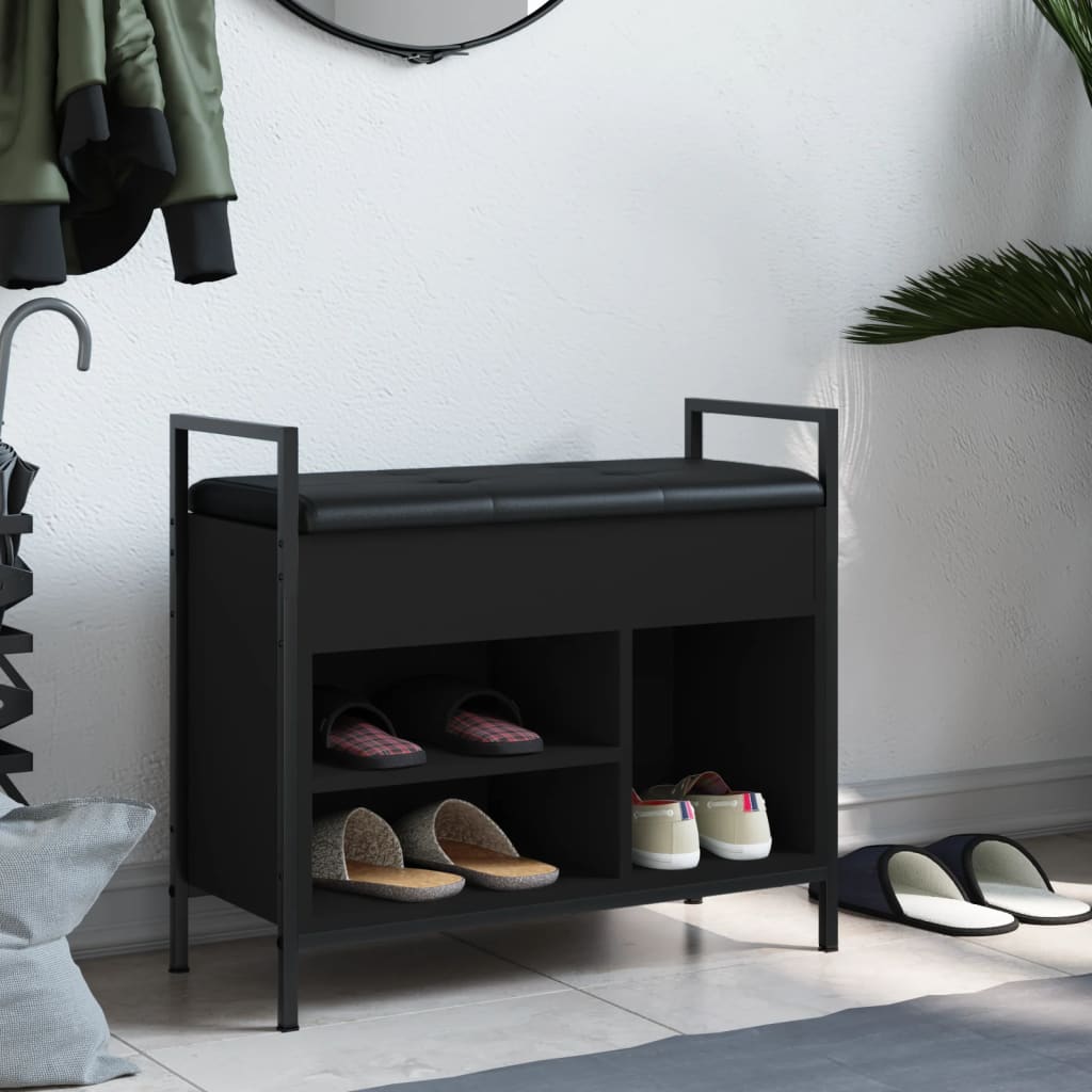 Banc à chaussures noir 65,5x32x57,5 cm bois d'ingénierie Bancs coffres vidaXL   