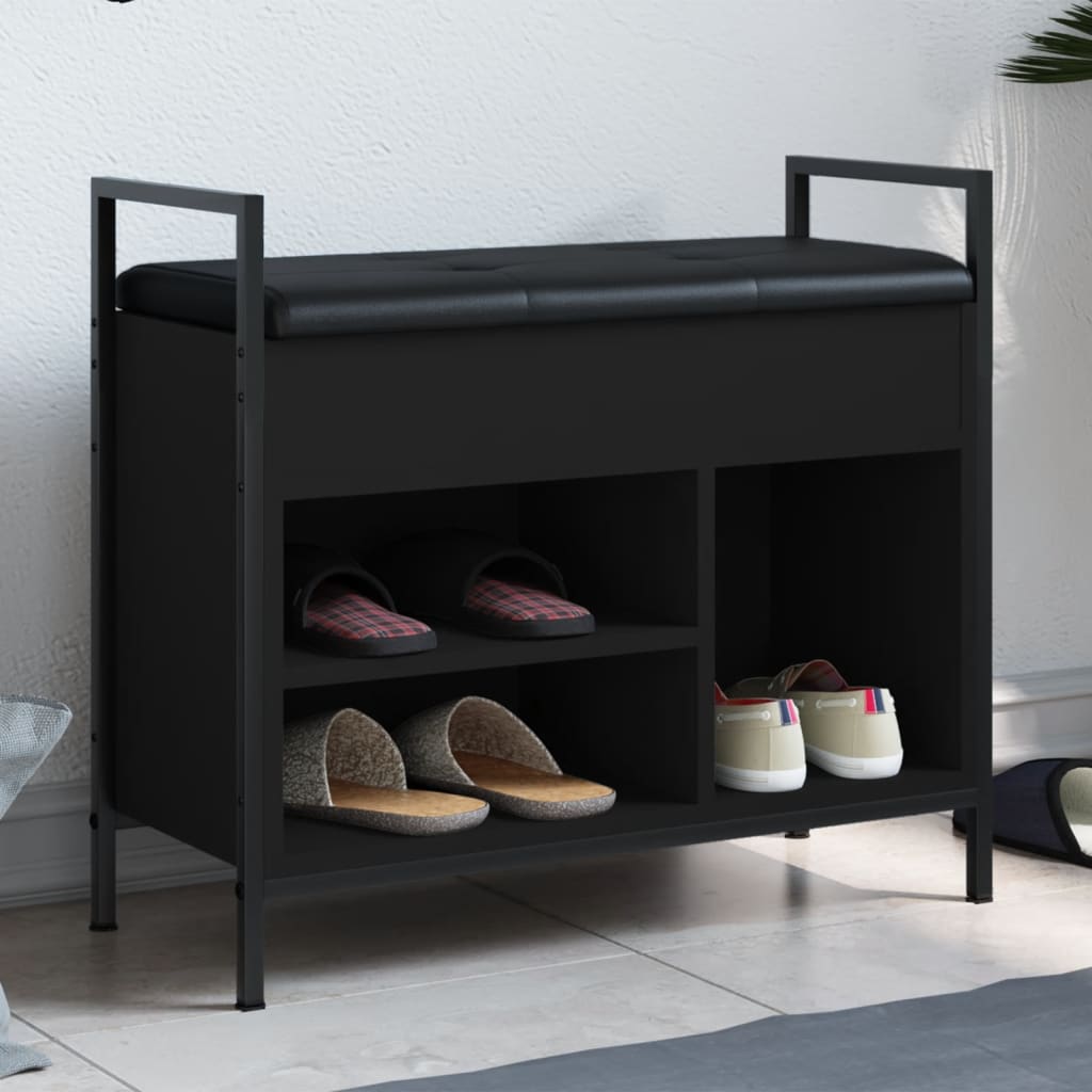 Banc à chaussures noir 65,5x32x57,5 cm bois d'ingénierie Bancs coffres vidaXL   