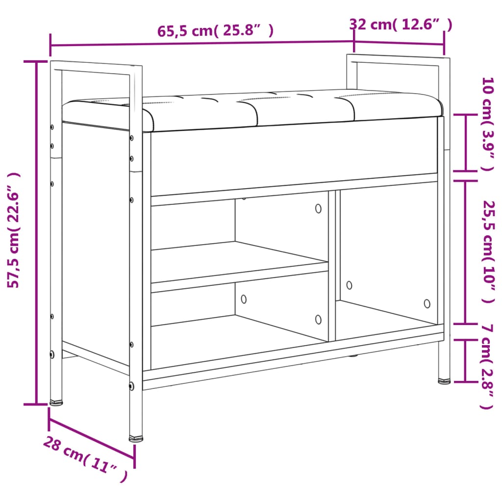 Banc à chaussures chêne sonoma 65,5x32x57,5cm bois d'ingénierie Bancs coffres vidaXL   