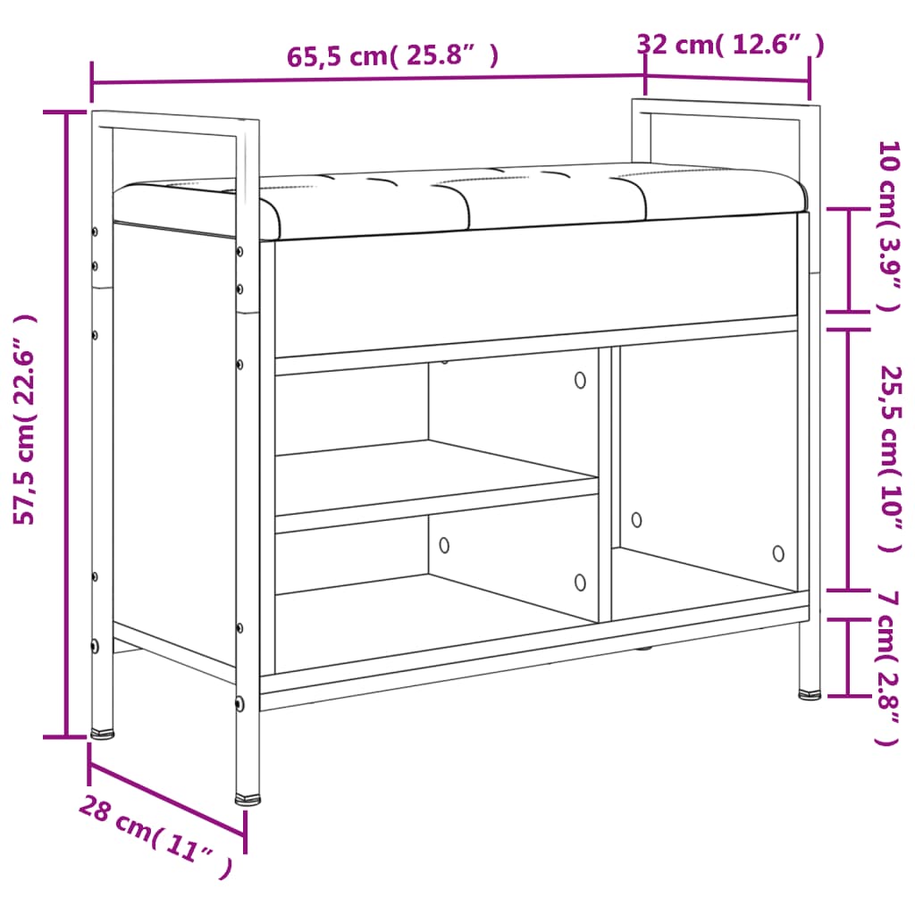 Banc à chaussures sonoma gris 65,5x32x57,5 cm bois d'ingénierie Bancs coffres vidaXL   