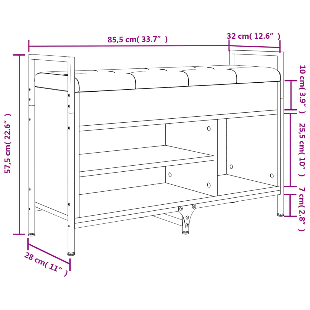 Banc à chaussures sonoma gris 85,5x32x57,5 cm bois d'ingénierie Bancs coffres vidaXL   