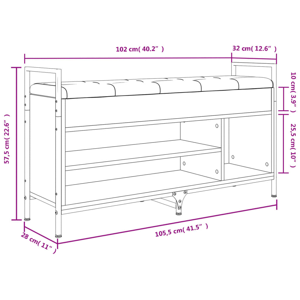 Banc à chaussures sonoma gris 105,5x32x57,5cm bois d'ingénierie Bancs coffres vidaXL   