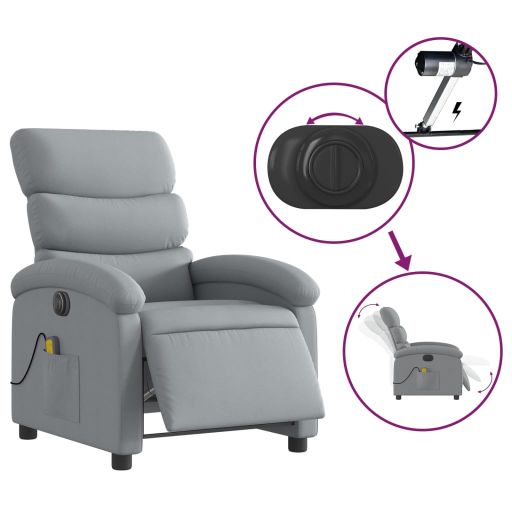 Fauteuil de massage inclinable électrique gris clair tissu Fauteuils vidaXL   