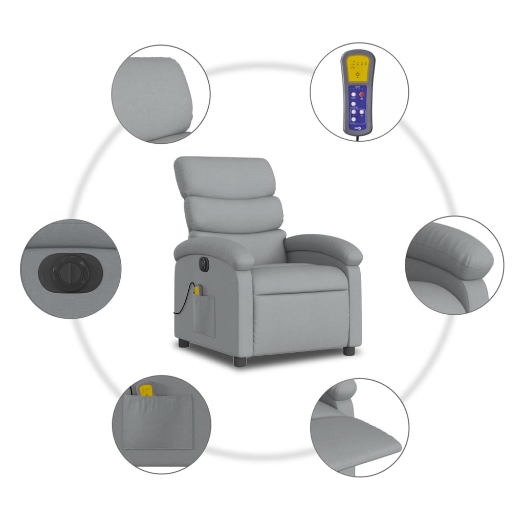 Fauteuil de massage inclinable électrique gris clair tissu Fauteuils vidaXL   